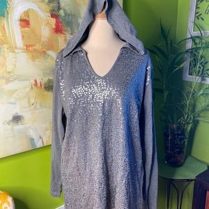 Quacker factory as seen on QVC sequin longsleeve top with Hood